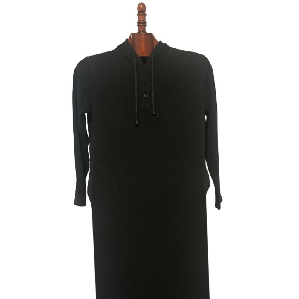 La Pargay Black Cotton Stretchy Drawstring Hoodie Maxi Dress Free Size